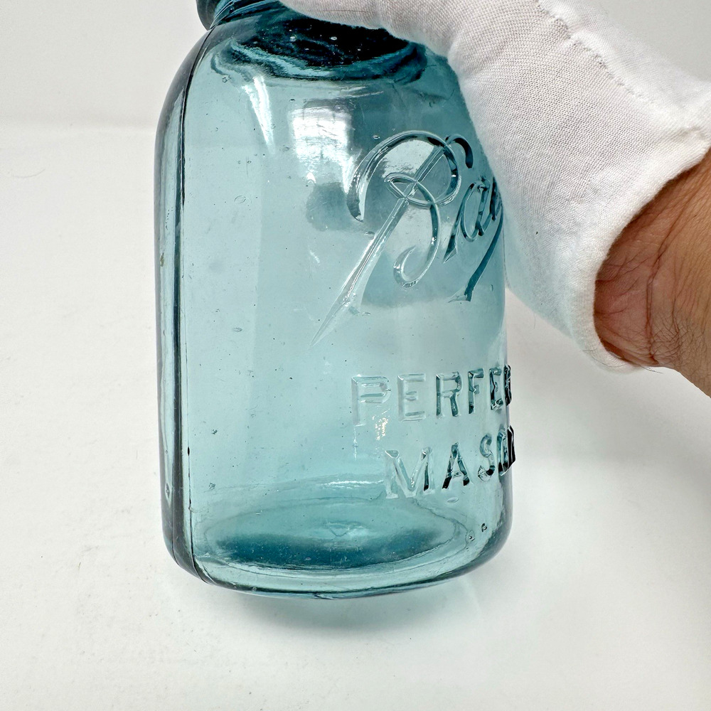 Ball "Perfect Mason" Quart Zinc Top w/Porcelain Liner 1910-1923 #4 Light Blue - Picture 6 of 16